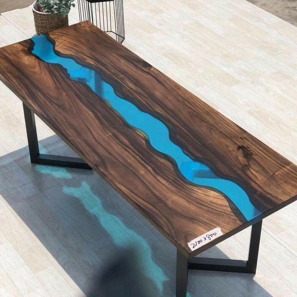 Epoxy Resin River Table Real Solid Wood Blue Water Tables Epoxy Furniture New