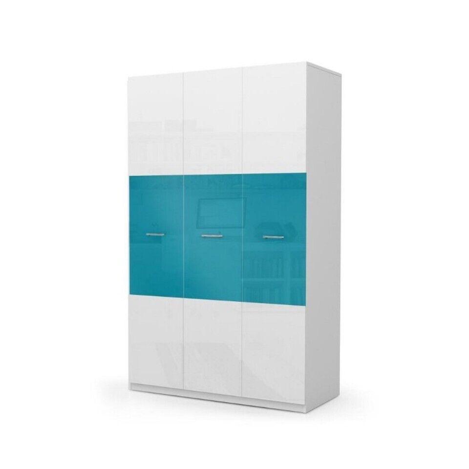 Wardrobe bedroom multipurpose cabinets wood 3 doors high gloss blue New