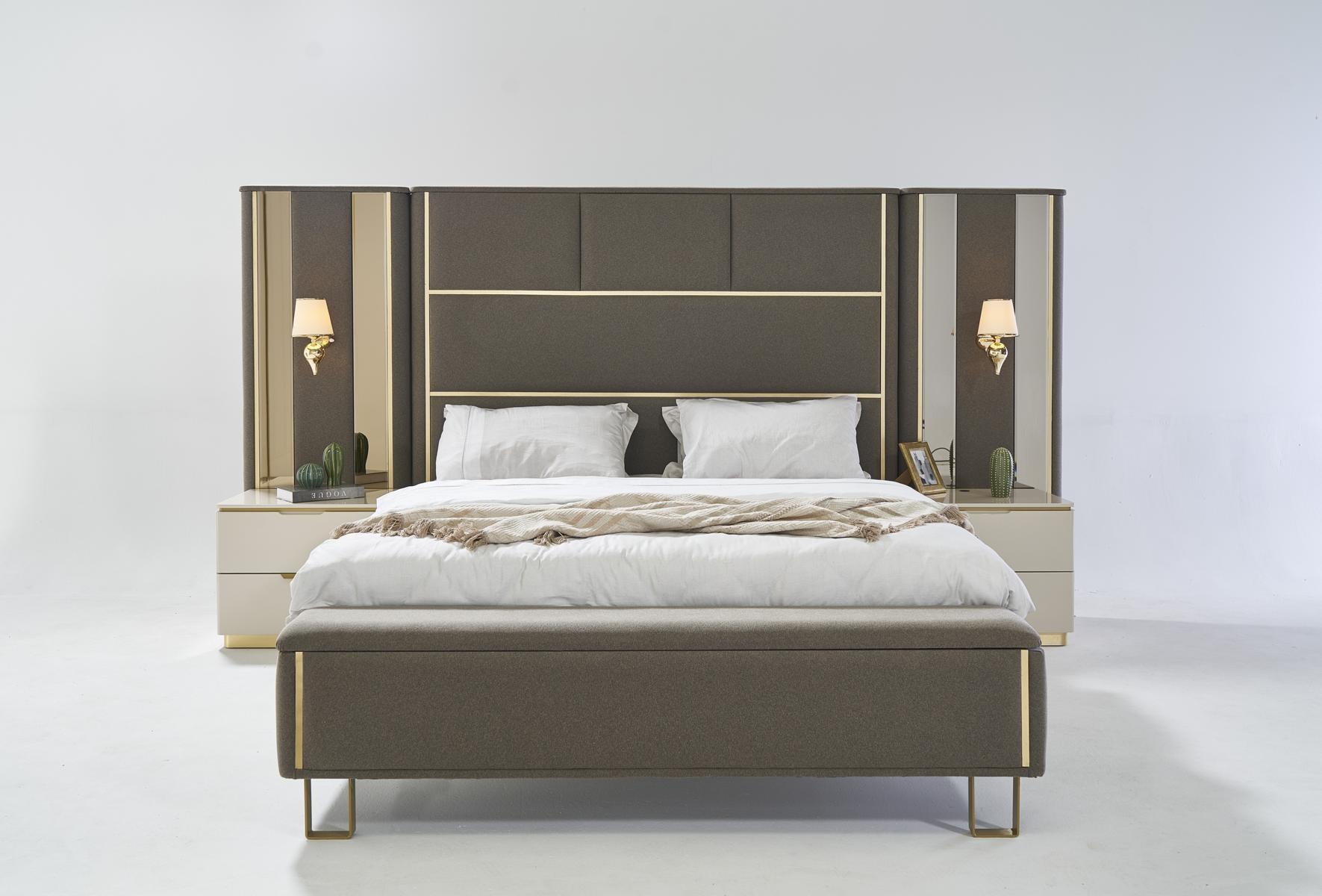 Bed Double Bed 2x Bedside Tables Wood Design Beds Bedroom Cushions 3 Piece Set