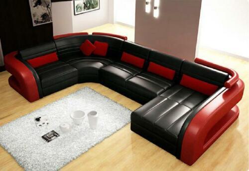 Leather sofa USB living area set upholstered corner corner couch sofa U shape Bergamo