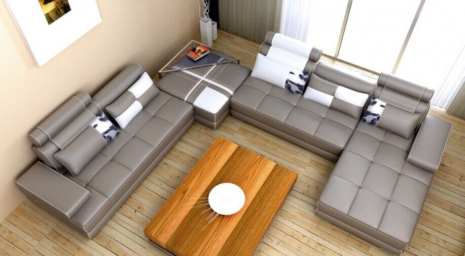 Corner sofa sofa with USB living area leather sofa XXL designer sofas Wolfhagen Gray