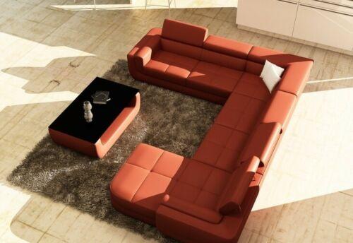 Upholstery leather sofa sofa + USB living area U shape XXL Big Orange couch corner sofa