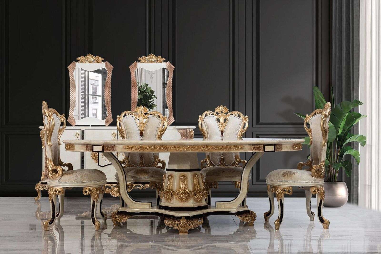 Classic luxury table wood tables baroque rococo antique style dining living room new