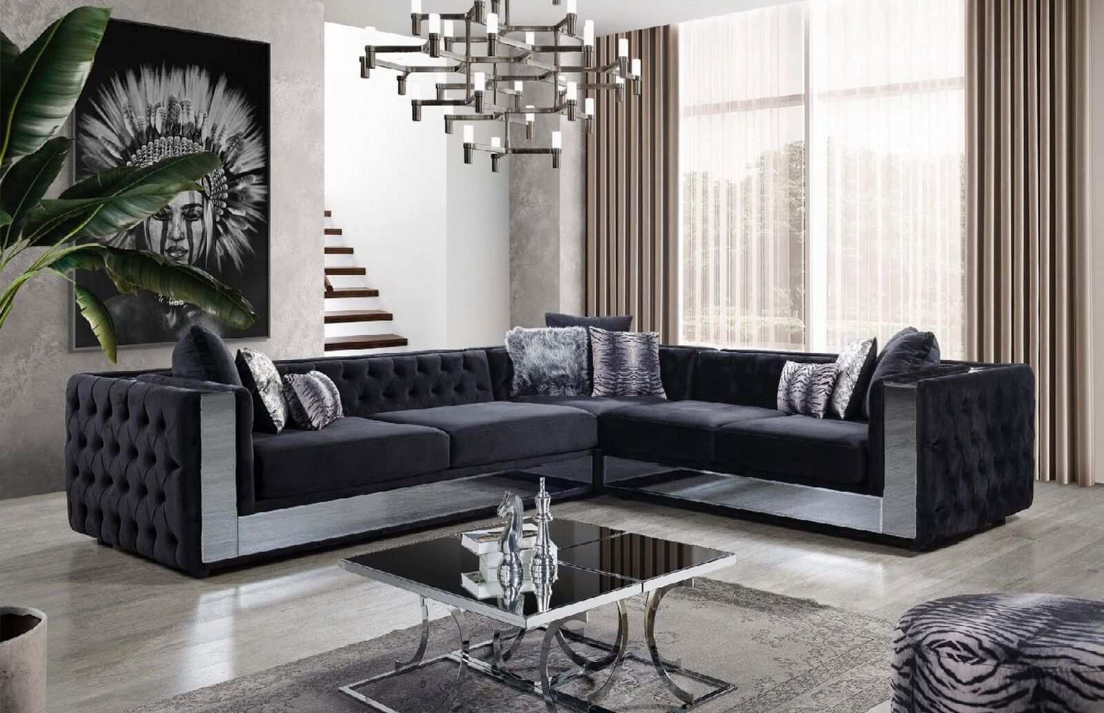 Black Chesterfield upholstered sofa corner sofa set upholstery luxury corner sofas