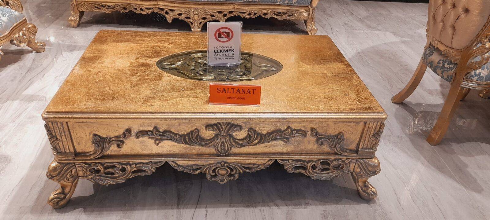 Baroque Coffee Table Gold Tone Carved Legs Table Wood Living Room