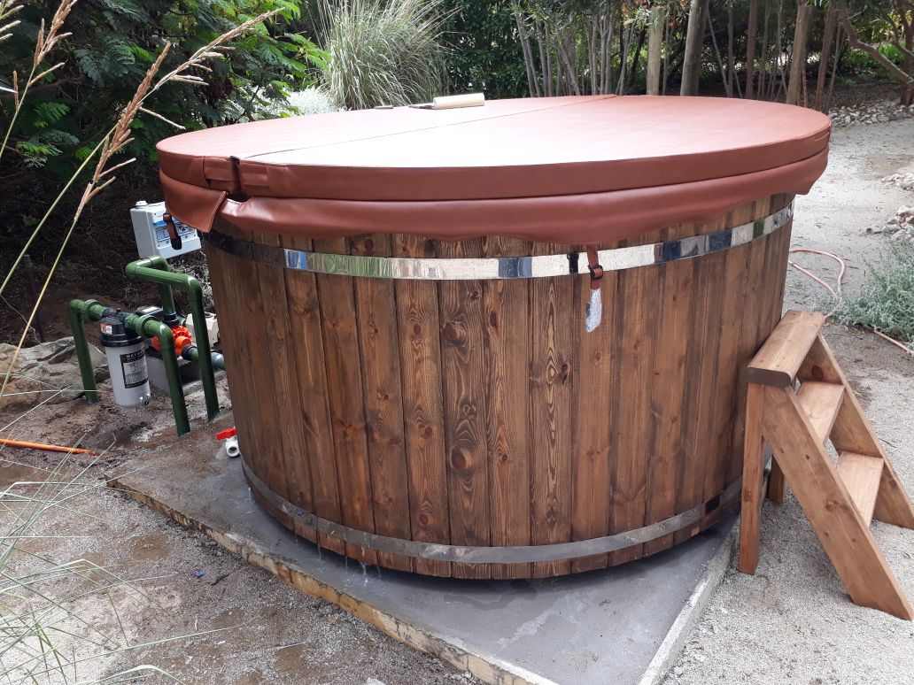 Whirlpool Bath Wooden Tub External Garden Barrel Bath Thermowood Stove