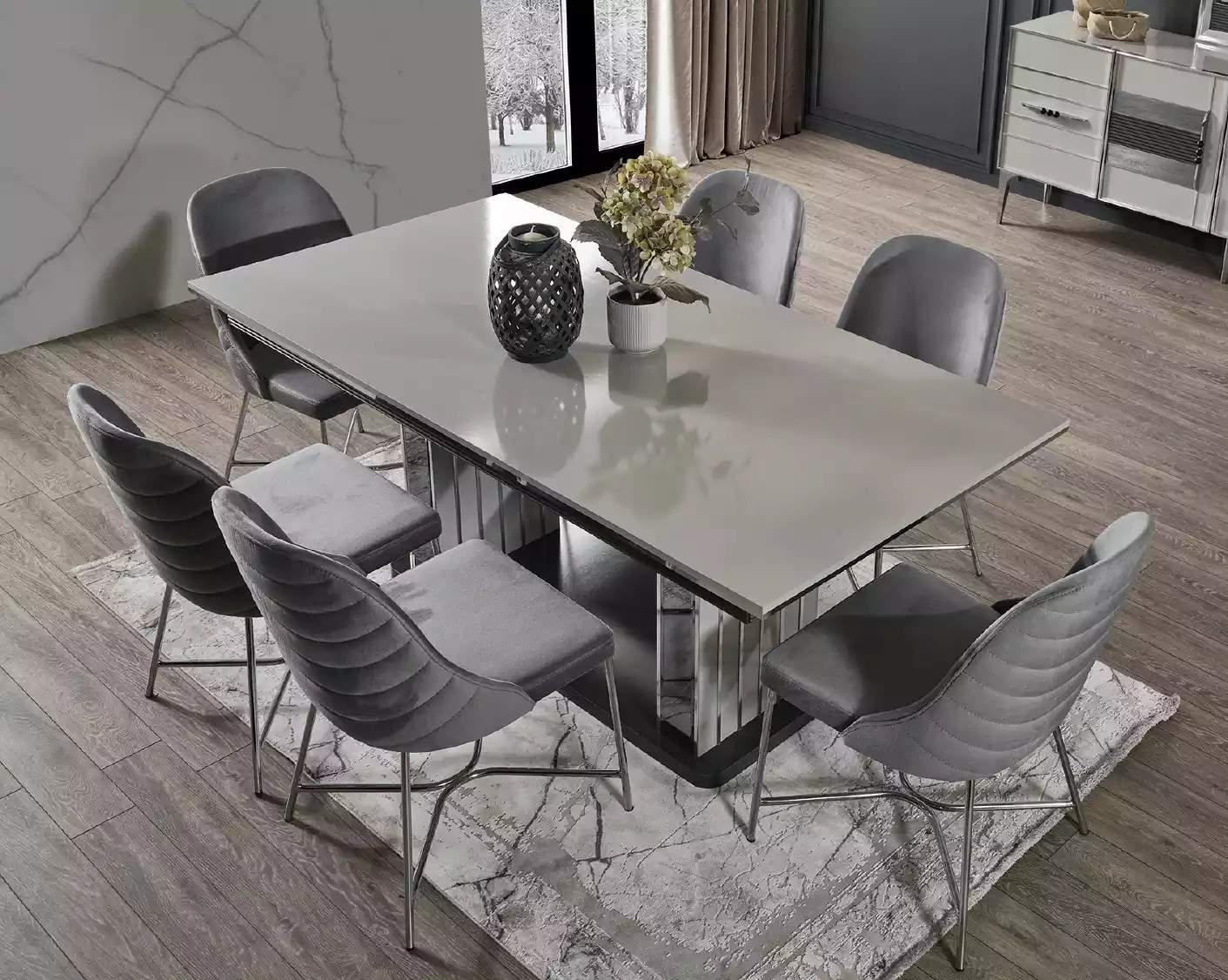 Grey Dining Room Furniture Dining Table Chairs Set Modern Furniture