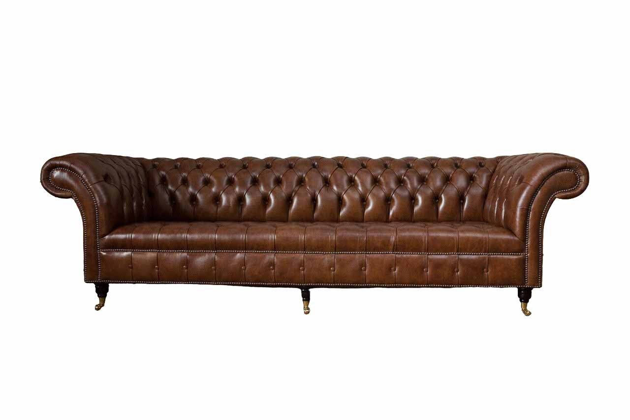 Sofa 4 seater luxury furniture Chesterfield leather brown design modern style