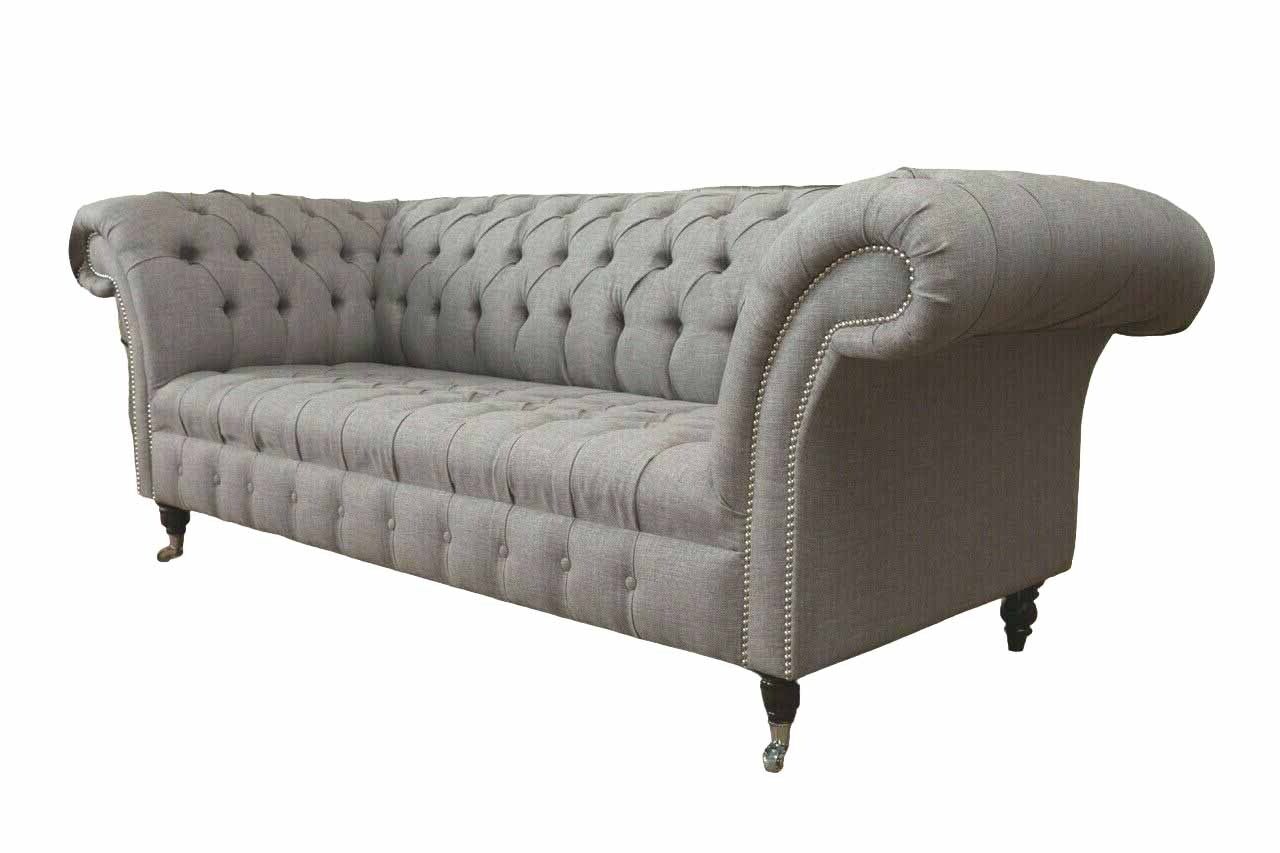 Chesterfield 3 seater upholstery couch sofa couches textile modern style grey