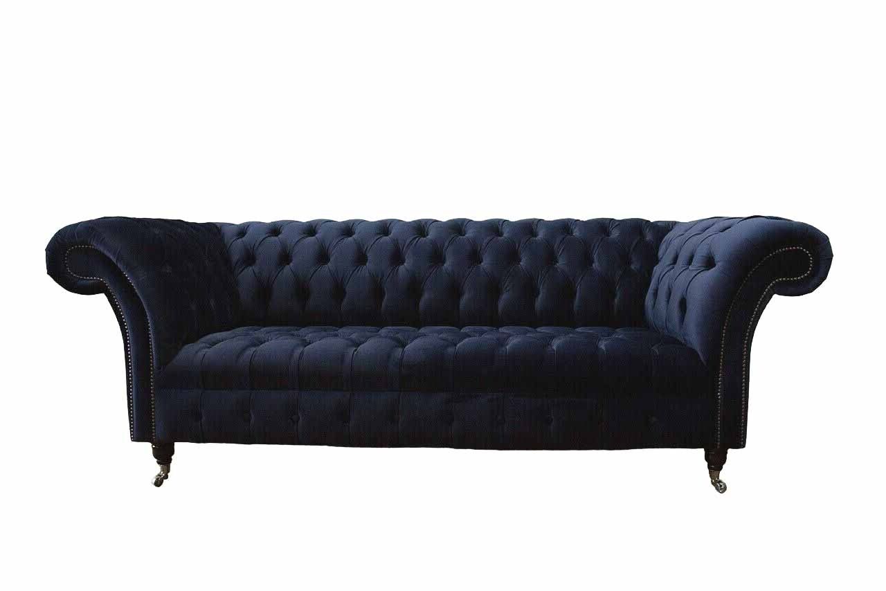 Luxury Sofa Three Seater Blue Fabric Textile Style Couch Sofas Couches Furniture