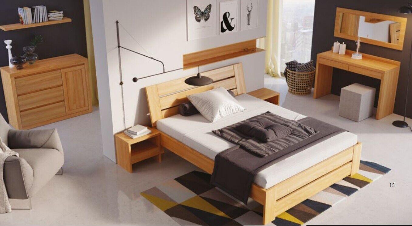 Bedroom set 5 piece bed 2x bedside table + dressing table mirror solid wood furniture new