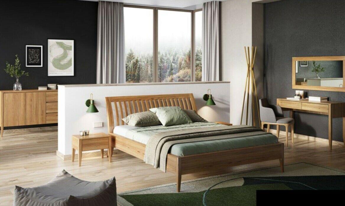 bed bedroom double beds 3 pcs. Set 2x bedside tables Solid wood Real wood