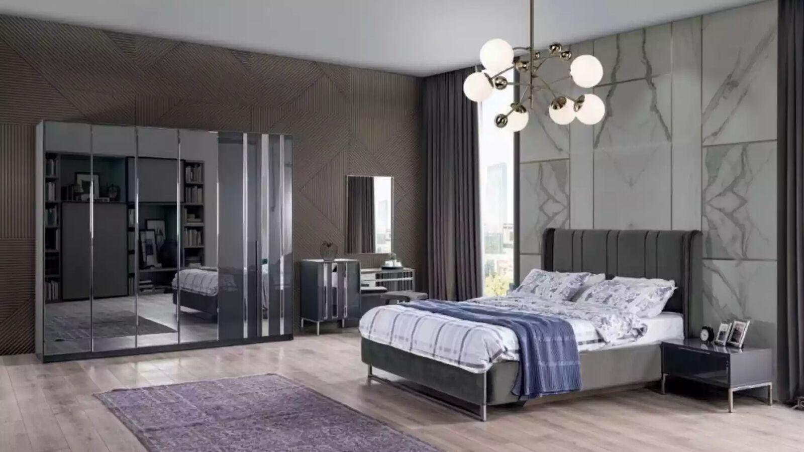 Bedroom bed 2x nightstands closet mirror design luxury 6pcs