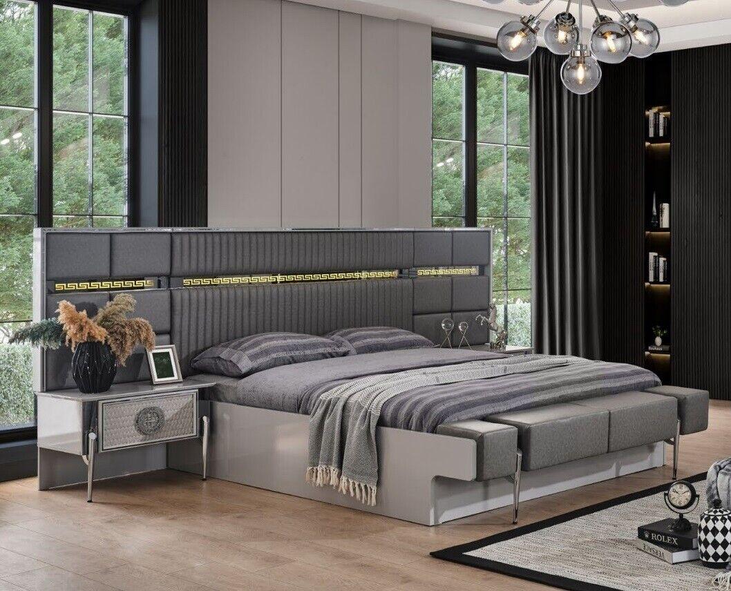 Set double bed bedroom bed gray bedside tables bed set 3 pieces