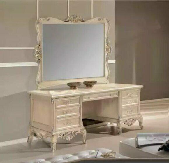 Dressing table with mirror bedroom design beige furniture wood 2 pieces. New