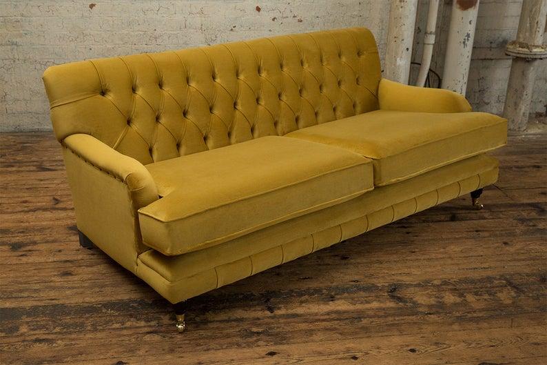 Yellow designer sofa couch upholstery XXL 3 seater big sofas couches leather textile