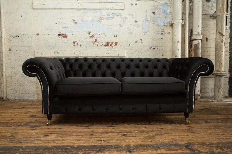 Chesterfield couch sofa upholstery 3 seater couches seat set sofas black new