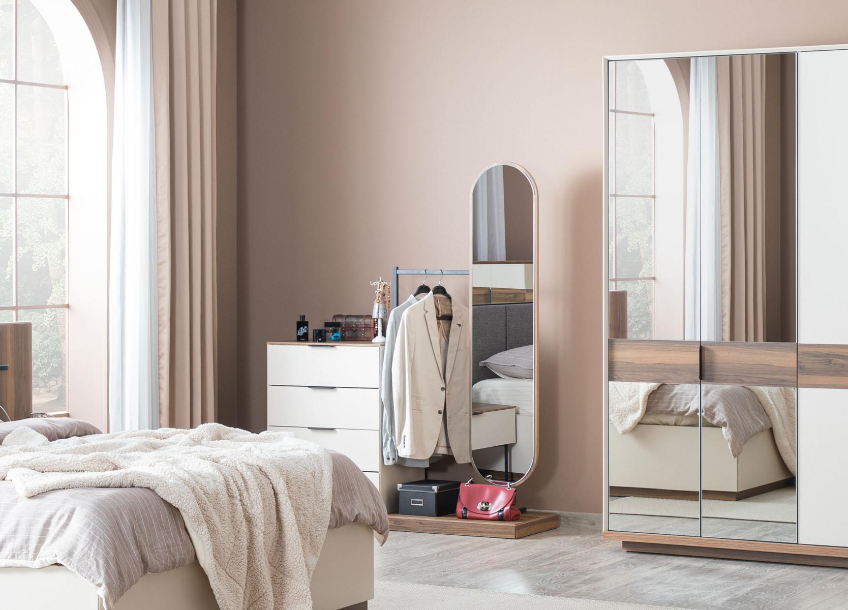 Bedroom Sideboard with Mirror Set Wood Modern White Furniture