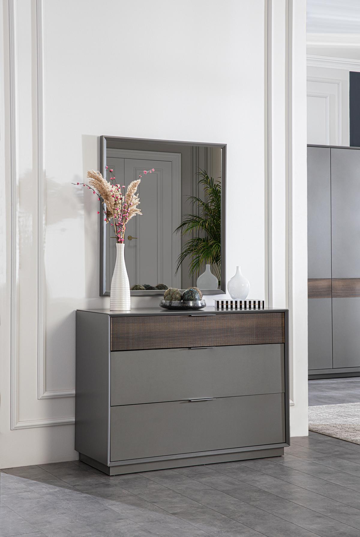 Chest of drawers Mirror Bedroom Wood Cabinet Chests of drawers Sideboard Grey 2pcs