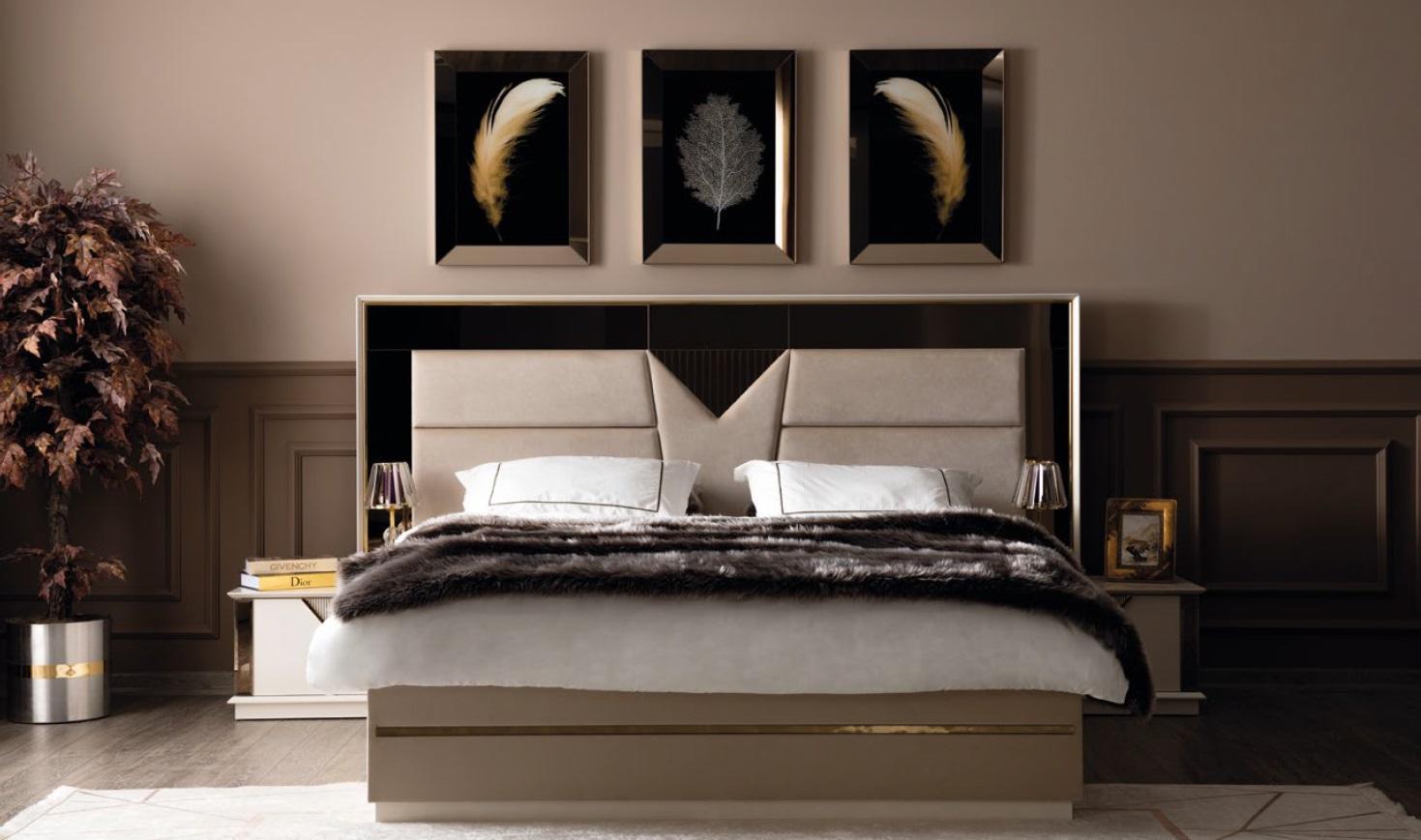 Bedroom Set Bed 2х Bedside Tables Wood Luxury Set 3pcs Bed Modern