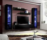 Living Room Wall Unit Lowboard Wood Wall Shelves Design Black Modern Set 5tlg