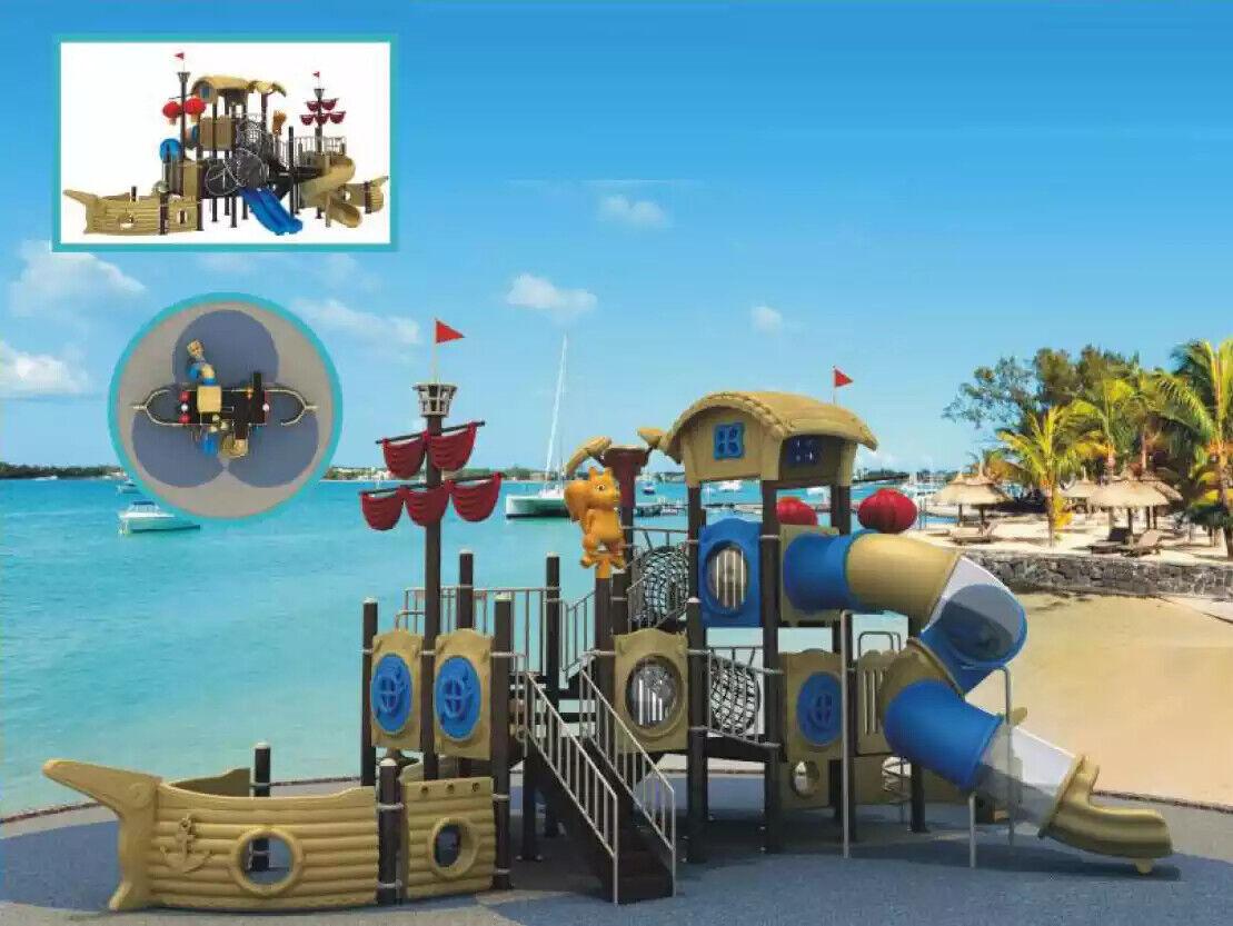 Play tower with slide ship-shaped outdoor playground for children