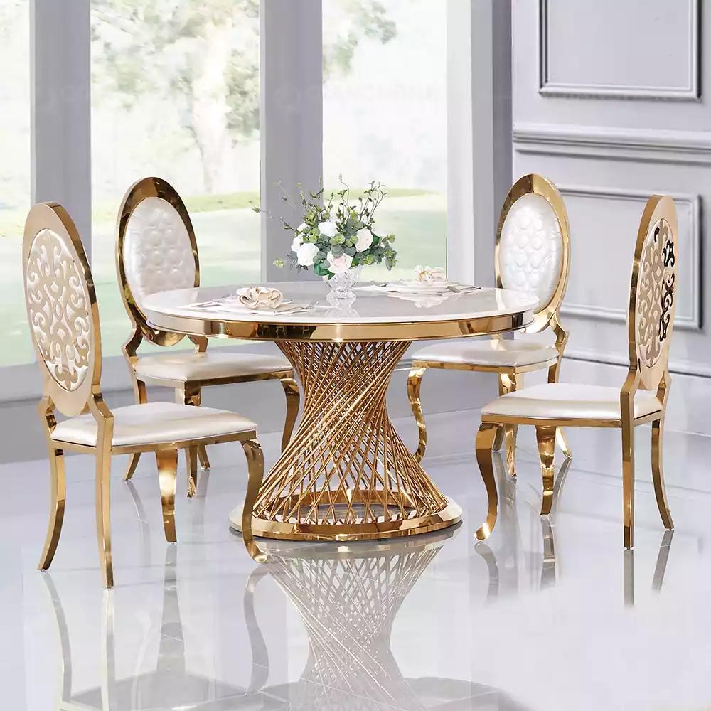 Round table golden base chrome round table dining tables luxury 130cm