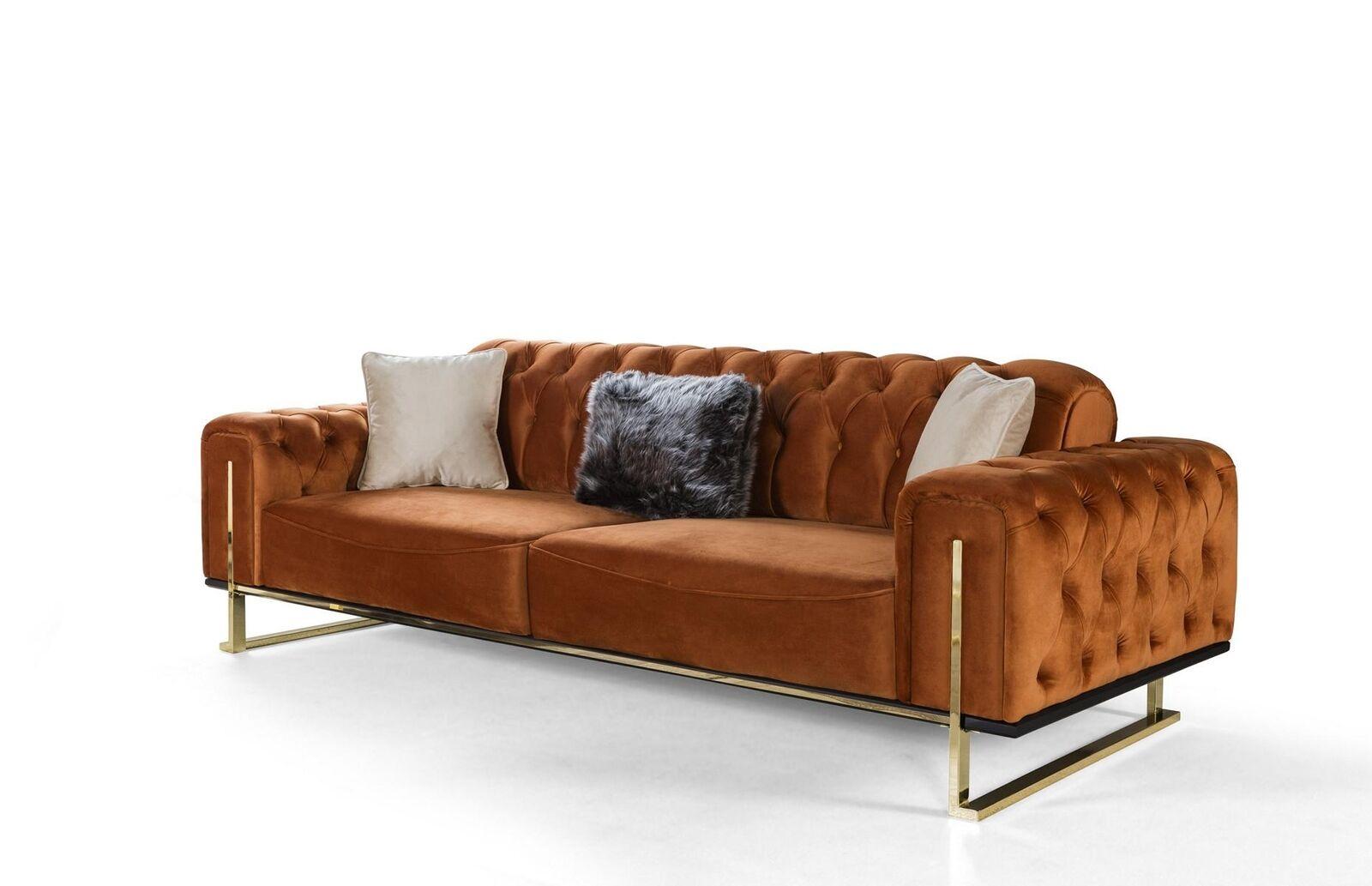 Luxury Chesterfield Sofa 3-seater Brown Cognac Sofas Upholstered Textile Couches