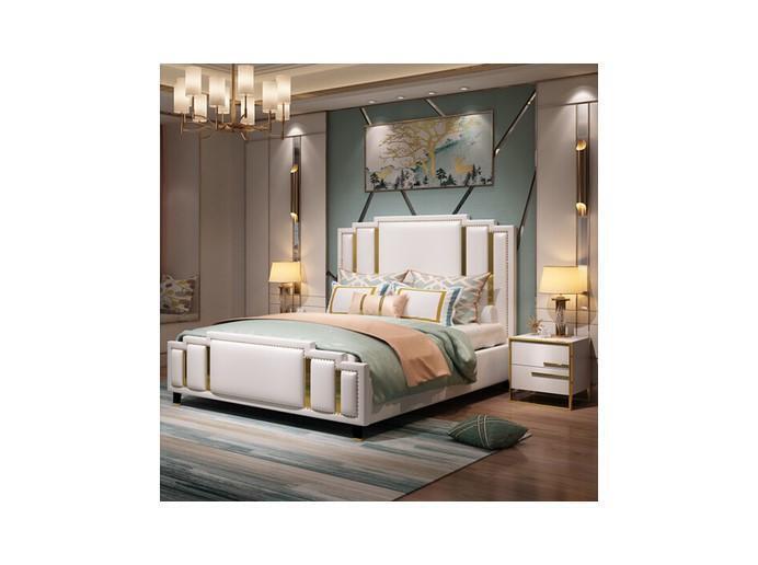 Luxury bedroom set design bed 2x bedside table wood complete 3 pieces