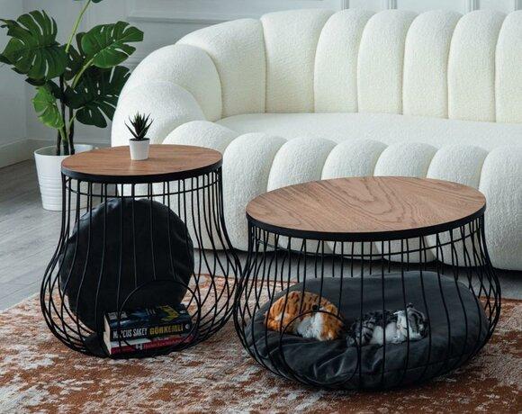 Luxury set of 2x coffee table round tables cat house design furniture living room