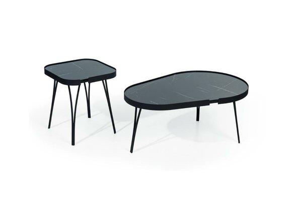 Designer Gray Coffee Table Set Luxury 2x Tables Round Side Tables Table