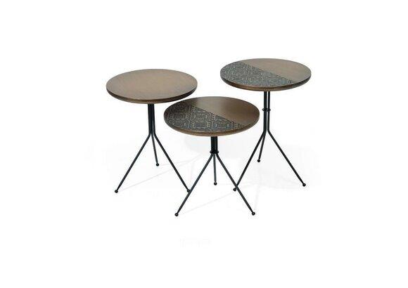 Luxury brown side tables set 3x round tables modern living room table