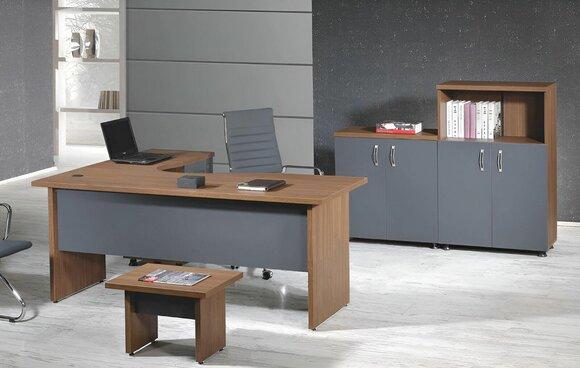 Complete Office Corner Office Table Office Furniture 4 Piece Wood Set Gray Computer Furniture