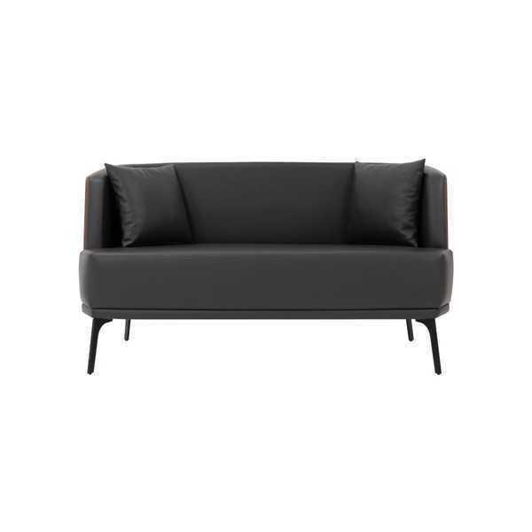 Black living room 2-seater upholstered faux leather sofa 2-seater leather couch