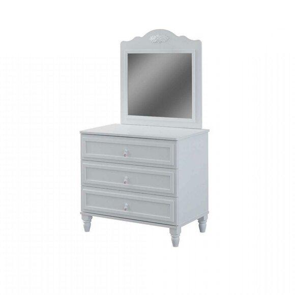 Set of chest of drawers with mirror wooden bedroom white set console table