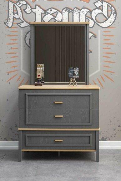 Set of chest of drawers with mirror wooden bedroom gray set console table