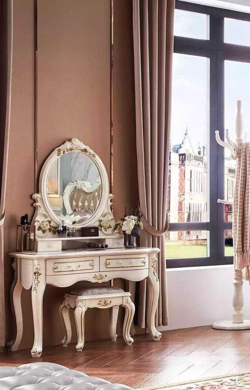 Chic classic bedroom set dressing table with mirror + stool 2 pieces