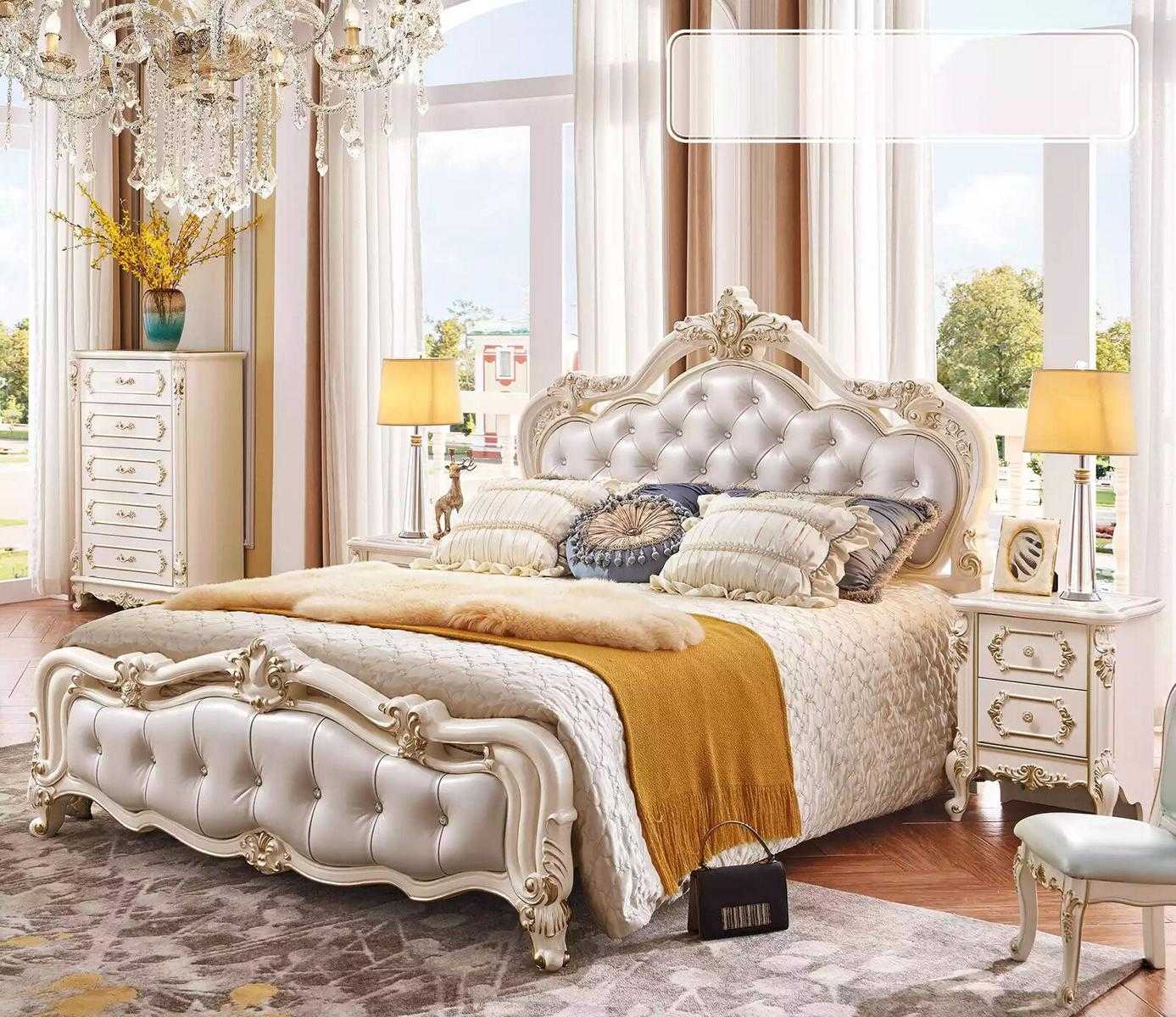 Bedroom set chesterfield bed + 2x bedside tables wood luxury 3-piece interior