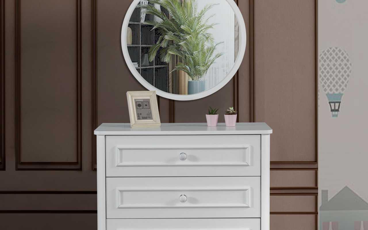 Children\'s room furniture designer round mirror white wooden luxury chest of drawers 2 pieces