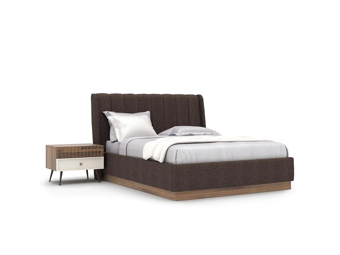 Bedroom modern double bed 2x bedside tables wood complete 3-piece luxury