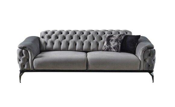 Designer Sofa 3 Seater Chesterfield Couch Upholstery Sofas Design Gray Seat Cushion