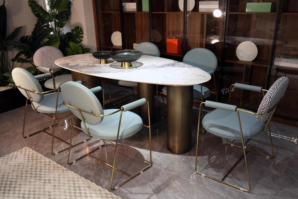 Dining room designer oval dining table white luxury stainless steel tables table