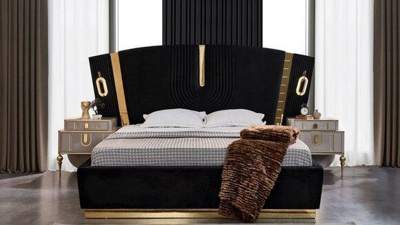 Bedroom double bed set bedside tables 3-piece luxury black