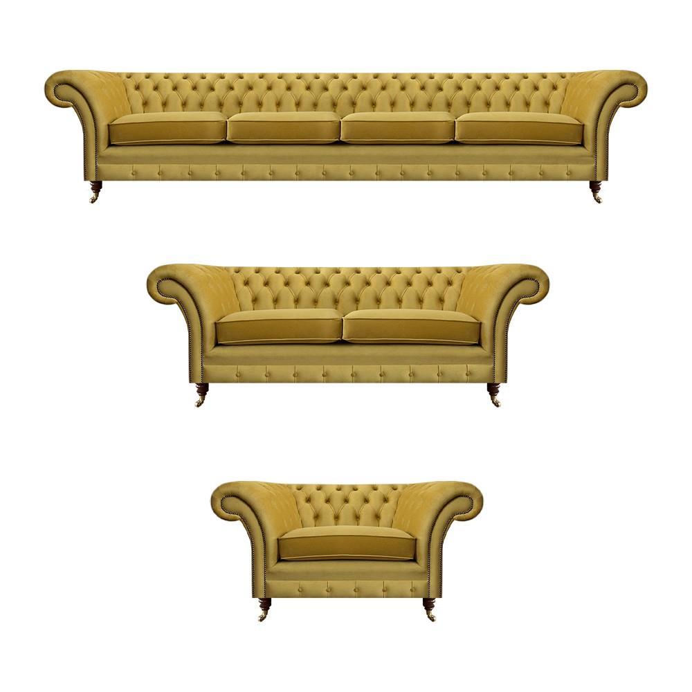 Yellow Luxury Complete Living Room Sofa Set Textile Chesterfield Furnishings