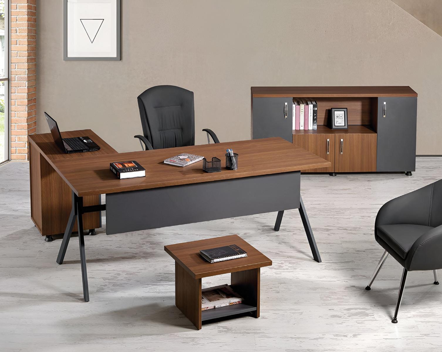 Corner office desk Work table Complete office furniture 3-piece wooden set Grey