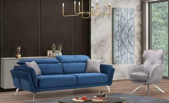 Exquisite sofa set blue three-seater designer armchair upholstered furniture