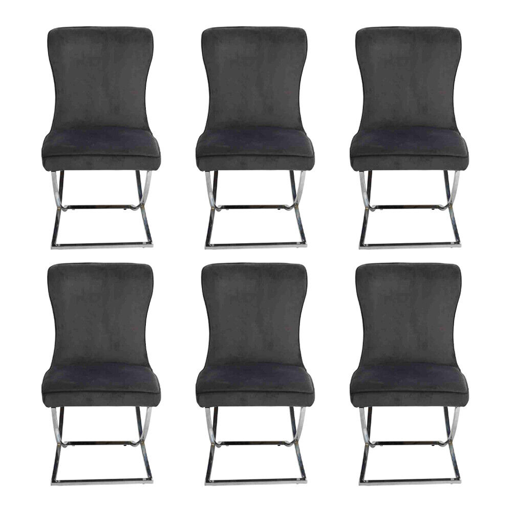 Chesterfield Black 6x Chairs Without Armrests Metal Frame Dining Room Chairs