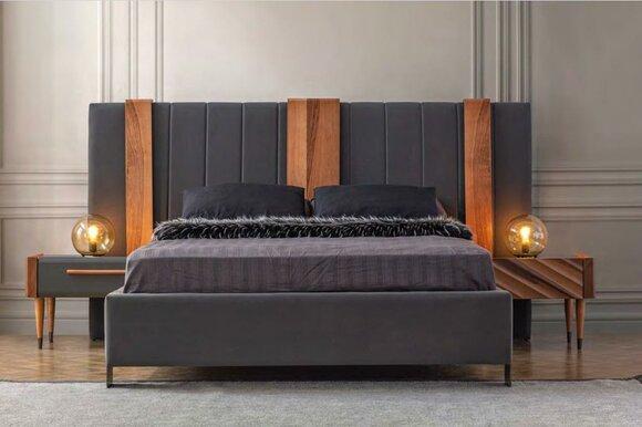 Gray bedroom set modern double bed 2x bedside tables 3-piece set