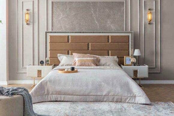 Stylish Bedroom Furniture Stainless Steel Bed Designer Wooden Nightstands