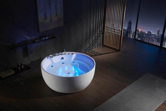 Round whirlpool bath tub Relax tub spa white 150cm bubble massage jets